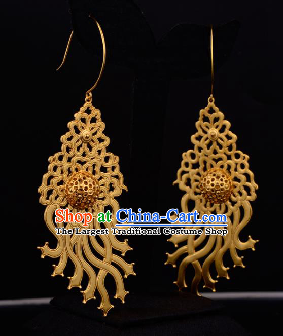 Chinese Traditional Song Dynasty Golden Earrings Ancient Queen Ear Accessories