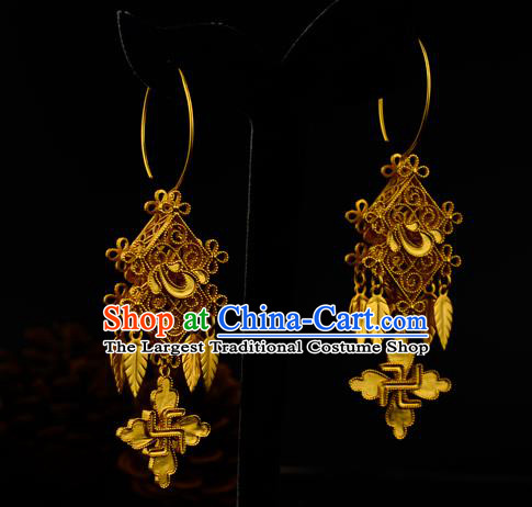 Chinese Traditional Ming Dynasty Hanfu Earrings Ancient Court Woman Golden Ear Accessories