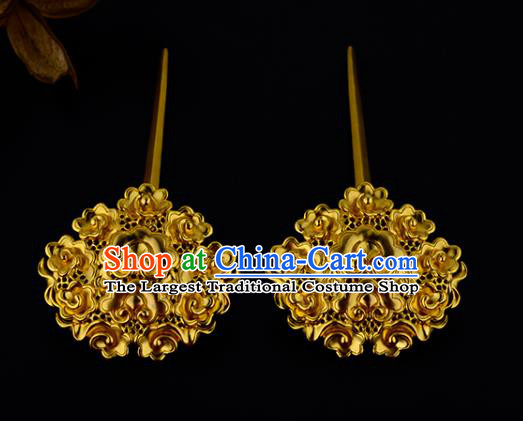 China Ancient Queen Hairpin Handmade Traditional Ming Dynasty Court Golden Cloud Hair Stick