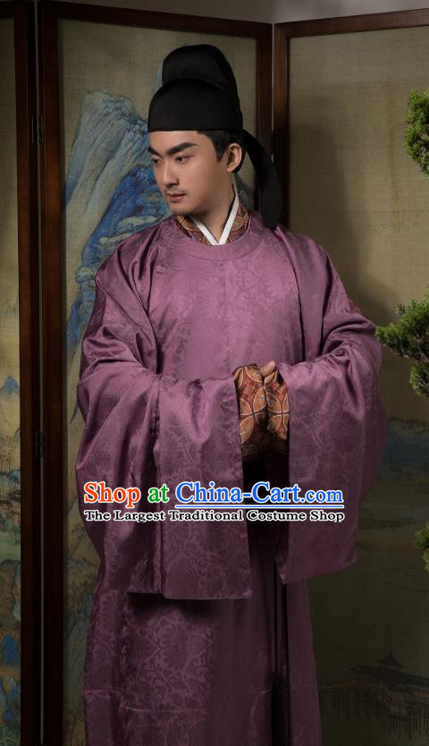 Traditional China Song Dynasty Nobility Childe Historical Clothing Ancient Scholar Purple Hanfu Robe