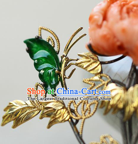 Chinese Traditional Brooch Accessories Ancient Empress Agate Carving Peony Necklace Pendant