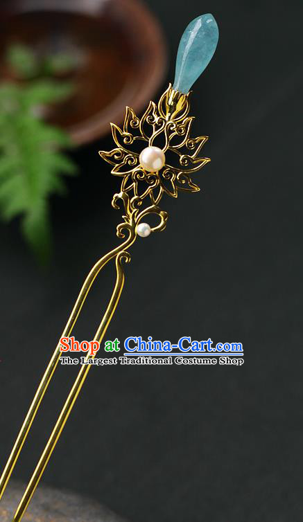 China Ancient Princess Hair Jewelry Traditional Tang Dynasty Palace Lady Aquamarine Hairpin