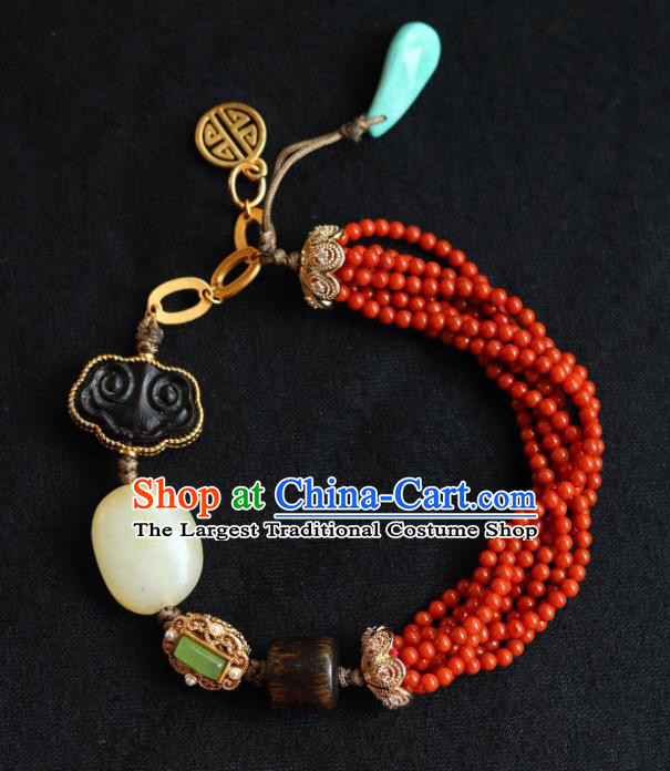 Chinese Handmade National Bracelet Traditional Cheongsam Red Beads Wristlet Accessories