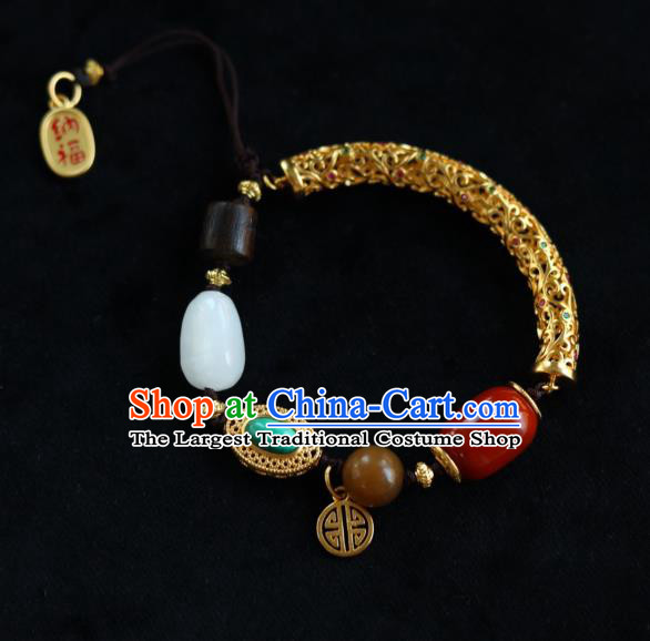 Chinese Traditional Cheongsam Golden Wristlet Accessories National Agate Bracelet