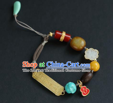 Chinese Traditional Jade Agate Wristlet Accessories National Cheongsam Enamel Gourd Bracelet