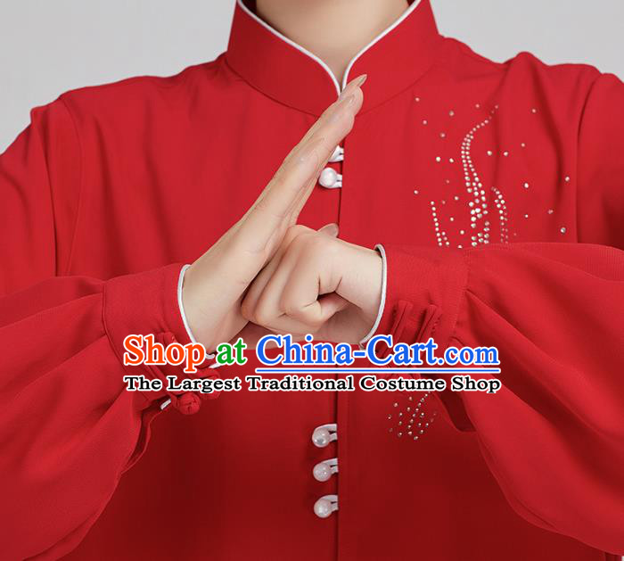 China Martial Arts Red Uniforms Kung Fu Costume Tai Chi Exercise Clothing