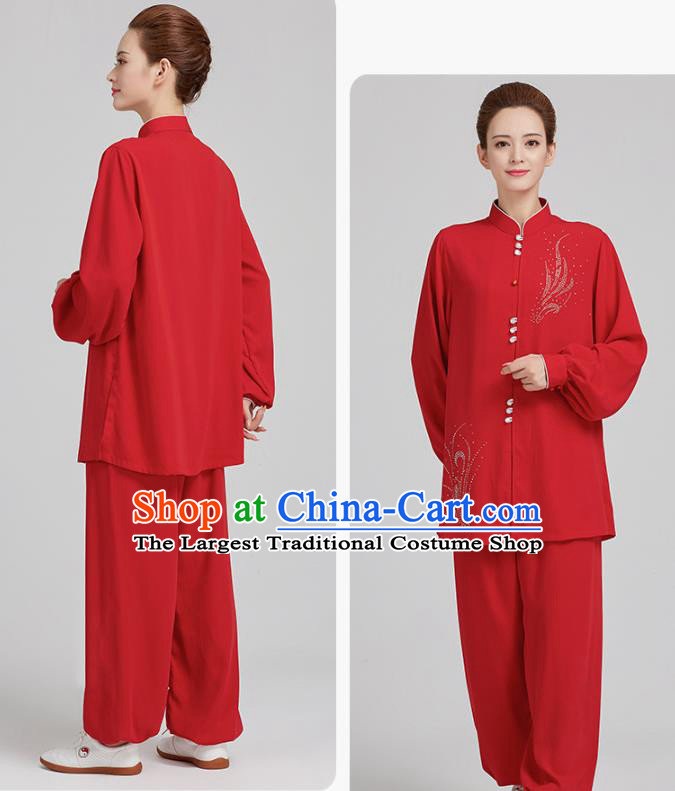 China Martial Arts Red Uniforms Kung Fu Costume Tai Chi Exercise Clothing
