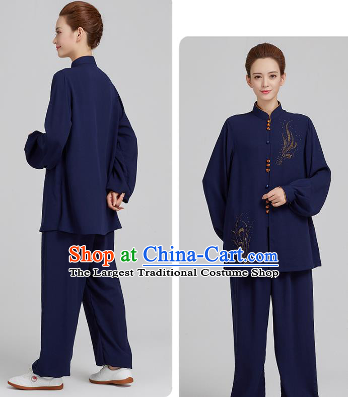 China Kung Fu Costume Tai Chi Exercise Clothing Martial Arts Navy Uniforms
