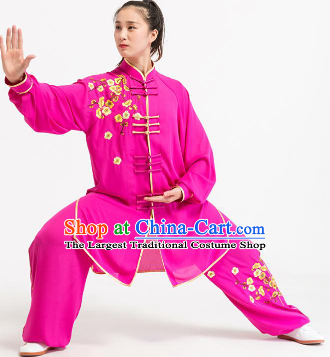 China Tai Chi Training Embroidered Plum Blossom Rosy Uniforms Top Kung Fu Costumes