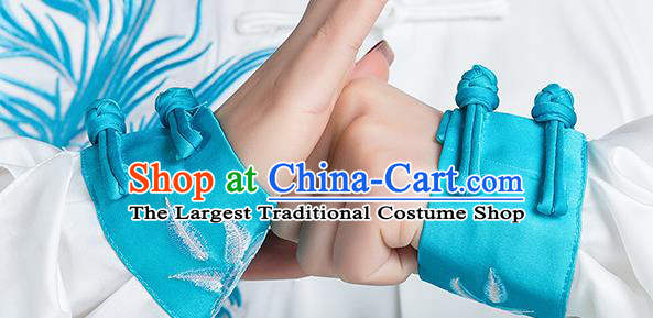 China Kung Fu Embroidered Phoenix Peony Blue Uniforms Traditional Tai Chi Competition Clothing