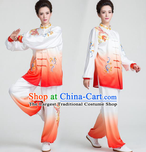 China Martial Arts Clothing Traditional Kung Fu Embroidered Cloud Dragon Red Uniforms