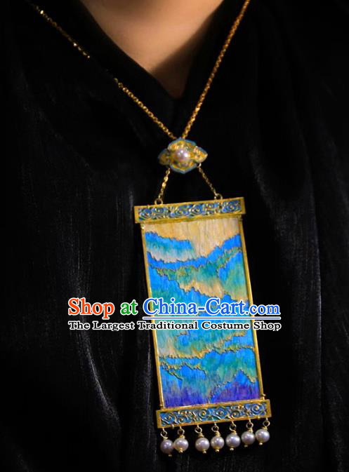 China Traditional Landscape Necklace Accessories Handmade Necklet Cloisonne Pendant