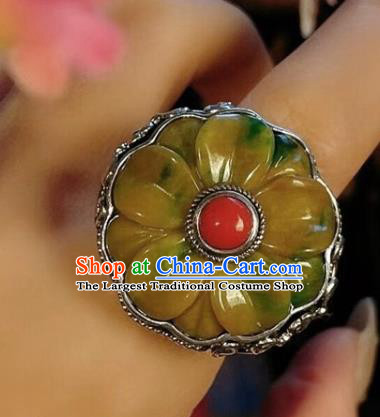Chinese National Jadeite Ring Jewelry Traditional Handmade Silver Circlet Accessories