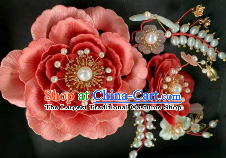 China Traditional Song Dynasty Hairpin Hair Accessories Handmade Ancient Princess Pink Peony Hair Stick