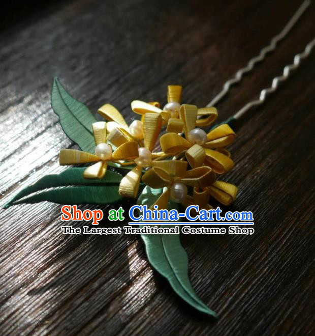 China Traditional Hair Accessories Ming Dynasty Silk Osmanthus Hairpin Handmade Ancient Princess Hair Stick