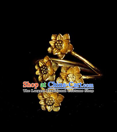 Handmade Chinese Traditional Golden Lotus Ring Accessories Wedding Circlet Jewelry