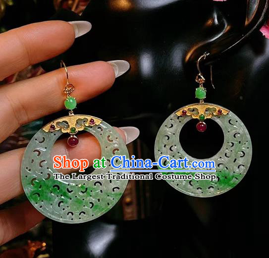 Chinese National Jadeite Earrings Traditional Jewelry Handmade Tourmaline Ear Accessories