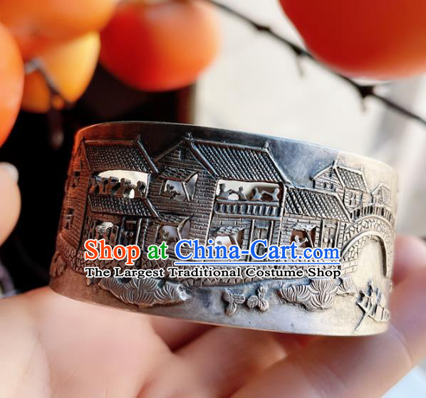 Handmade Chinese Silver Carving Bracelet Accessories Traditional Culture Jewelry Bangle