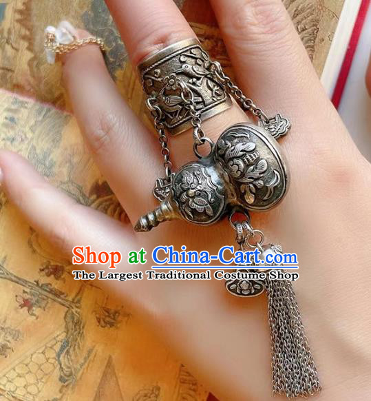 Top Chinese National Silver Gourd Tassel Ring Jewelry Traditional Handmade Wedding Accessories Circlet