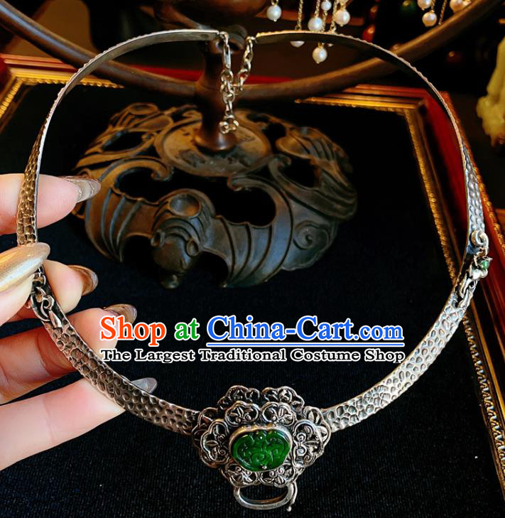 China Traditional Silver Necklace Accessories Handmade Wedding Jadeite Necklet Lock