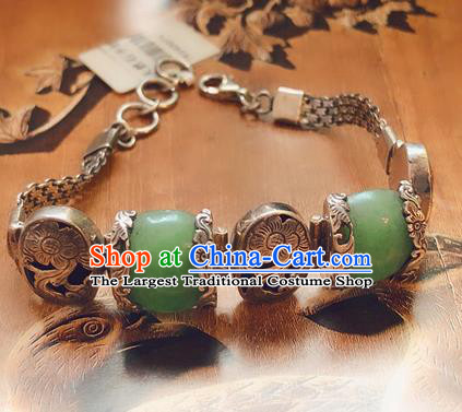 China Traditional Aventurine Bracelet Accessories Handmade National Silver Carving Bangle