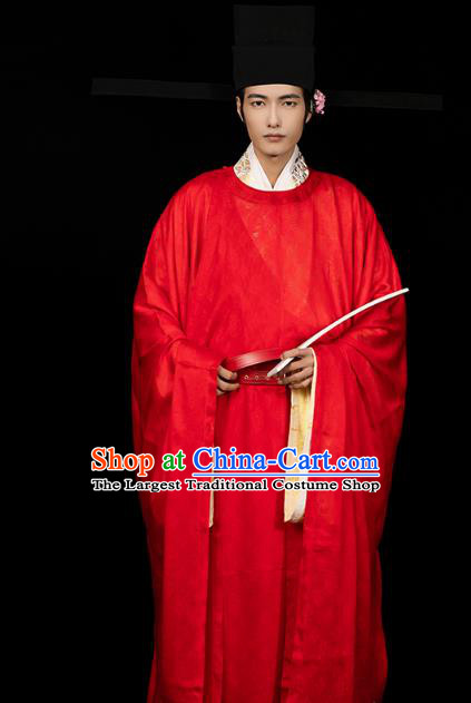 Ancient China Song Dynasty Official Red Hanfu Clothing Traditional Wedding Apparels for Men