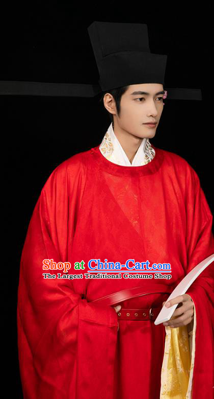 Ancient China Song Dynasty Official Red Hanfu Clothing Traditional Wedding Apparels for Men