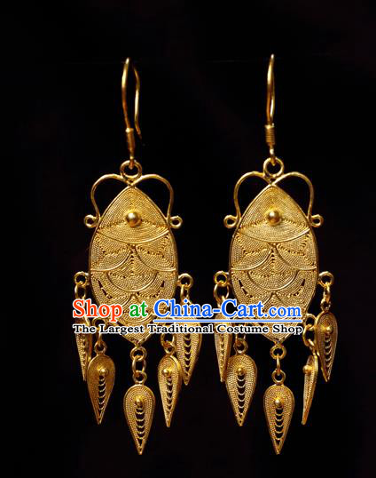 Chinese Ancient Queen Tassel Ear Jewelry Traditional Hanfu Golden Earrings Accessories