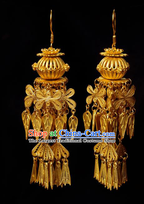 Chinese Ancient Empress Golden Lantern Ear Jewelry Traditional Ming Dynasty Court Earrings Accessories