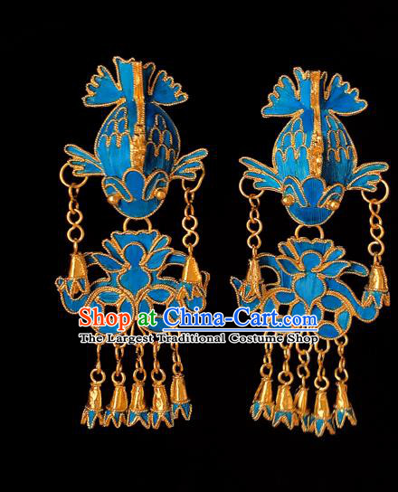 Chinese National Tassel Ear Accessories Traditional Cheongsam Cloisonne Fish Earrings Jewelry