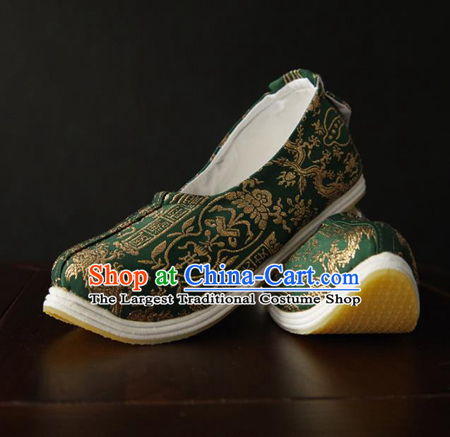 Handmade Chinese Ancient Song Dynasty Princess Shoes Traditional Green Silk Hanfu Shoes Wedding Shoes