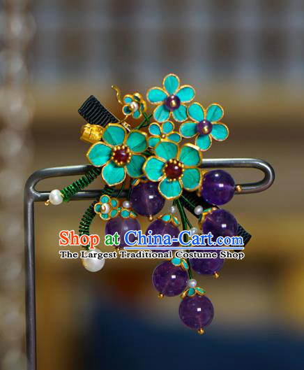 China Ancient Empress Amethyst Grape Hair Stick Qing Dynasty Hairpin Traditional Court Hair Jewelry