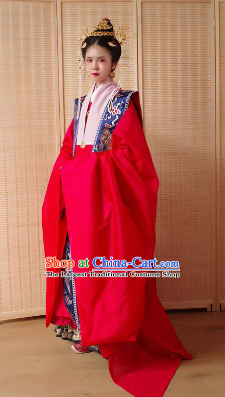 China Ancient Ming Dynasty Empress Wedding Historical Costume Traditional Embroidered Red Hanfu Dress Clothing for Women