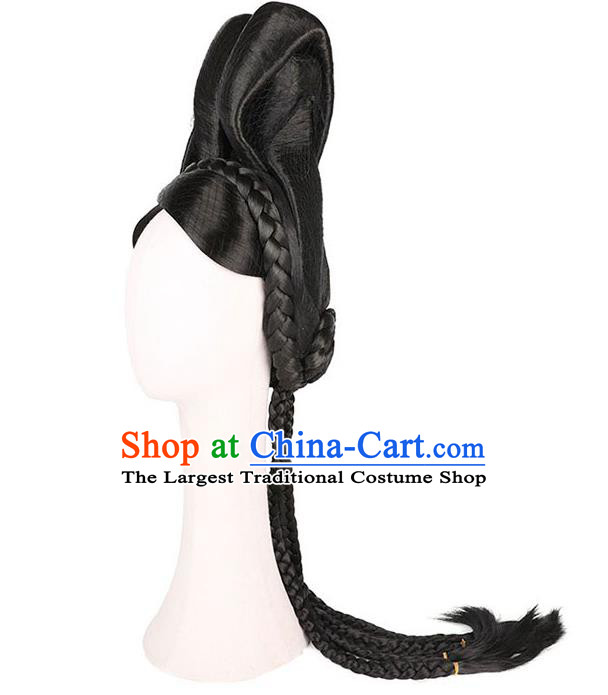 Handmade Chinese Ancient Goddess Wig Sheath Headwear Traditional Ming Dynasty Noble Beauty Wigs Chignon