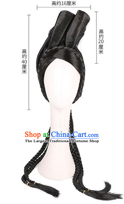Handmade Chinese Ancient Goddess Wig Sheath Headwear Traditional Ming Dynasty Noble Beauty Wigs Chignon