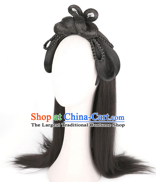 Handmade Chinese Ancient Young Lady Wig Sheath Headwear Traditional Song Dynasty Princess Wigs Chignon Hair Clasp