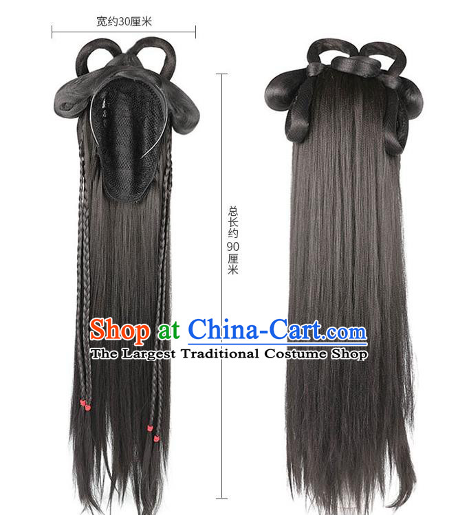 Handmade Chinese Ancient Princess Wig Sheath Headwear Traditional Jin Dynasty Noble Lady Wigs Chignon