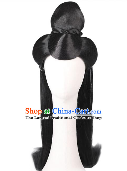 Handmade Chinese Ancient Empress Wig Sheath Traditional Warring States Period Princess Consort Wigs Chignon Headwear