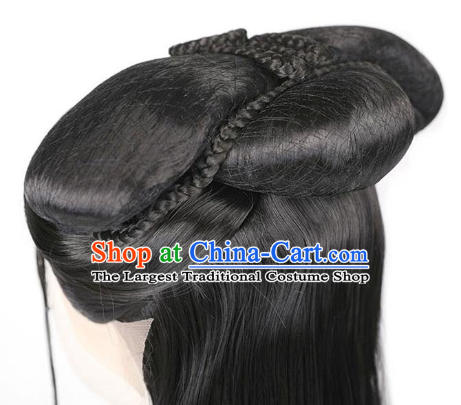Handmade Chinese Ancient Crown Princess Wig Sheath Traditional Jin Dynasty Dowager Palace Lady Wigs Chignon Headdress