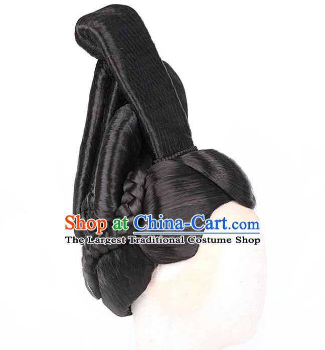 Handmade Chinese Ancient Imperial Consort Wig Sheath Traditional Warring States Period Court Beauty Wigs Chignon Headwear
