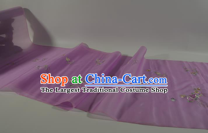 Chinese Suzhou Embroidered Peony Purple Silk Traditional Hanfu Silk Fabric