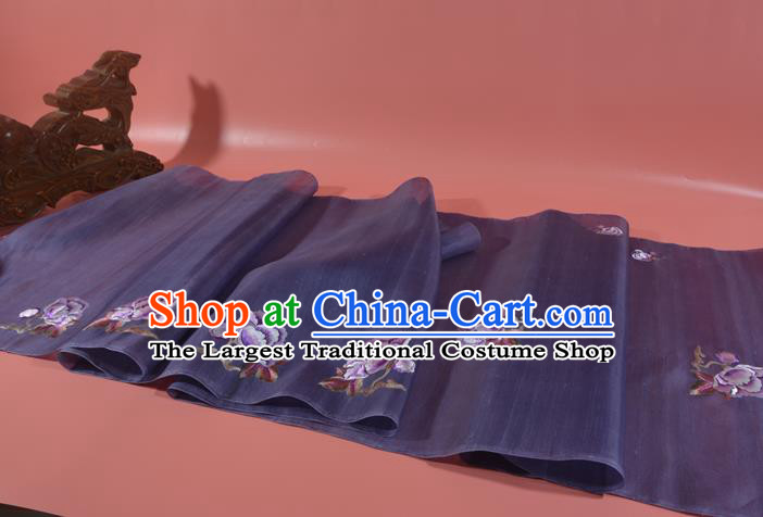 Chinese Traditional Hanfu Dark Purple Silk Fabric Classical Embroidered Peony Silk Material