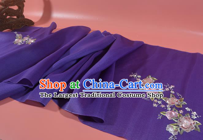 Chinese Classical Violet Silk Fabric Traditional Hanfu Embroidered Peony Silk Material