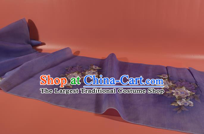 Chinese Classical Natural Silk Material Traditional Hanfu Embroidered Purple Peony Silk Fabric