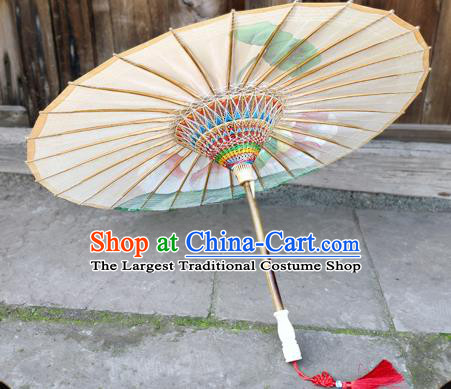 Traditional China Painting Lotus Umbrella Beige Oil Paper Umbrella Handmade Umbrellas Artware