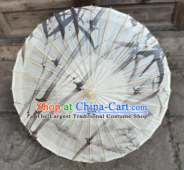 Traditional China Handmade Umbrellas Artware Ink Painting Bamboo Umbrella White Oil Paper Umbrella