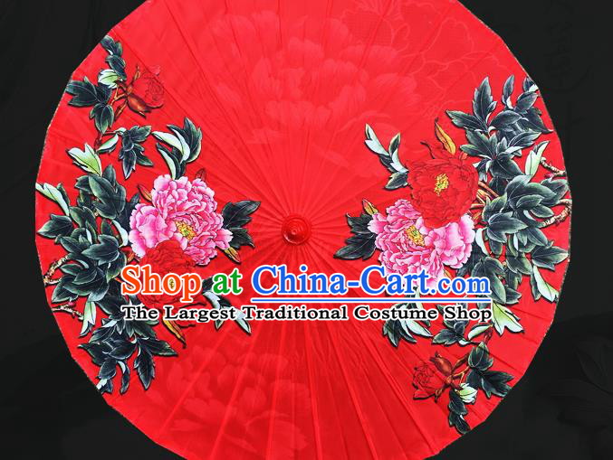 Chinese Classical Painting Peony Umbrella Dance Umbrellas Traditional Hanfu Red Silk Umbrella Wedding Umbrella