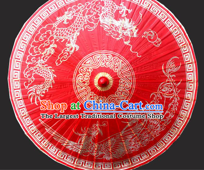 Traditional China Wedding Umbrella Painting Dragon Phoenix Oil Paper Umbrella Handmade Red Umbrellas Artware