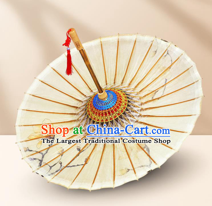 Traditional China Painting Mangnolia Oil Paper Umbrella Handmade Umbrellas Artware Beige Paper Umbrella