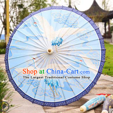 Traditional China Printing Cranes Oil Paper Umbrella Handmade Umbrellas Artware Light Blue Paper Umbrella